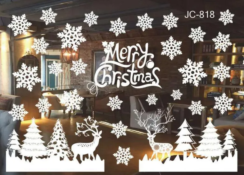 Buon Natale bianco fiocco di neve adesivi per vetri per finestre simpatici adesivi murali natalizi si aggrappano alle decalcomanie di Babbo Natale per la decorazione della vetrina