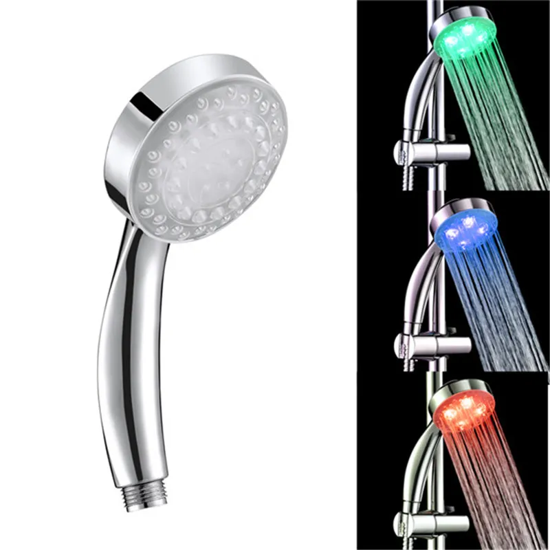 Toptan Led Duş Başlığı 2016 Yeni Romantik 7 Renk Değişen veya Sıcaklık Kontrolü 3 Renkli Su Tasil Banyosu Sprinkler Banyo