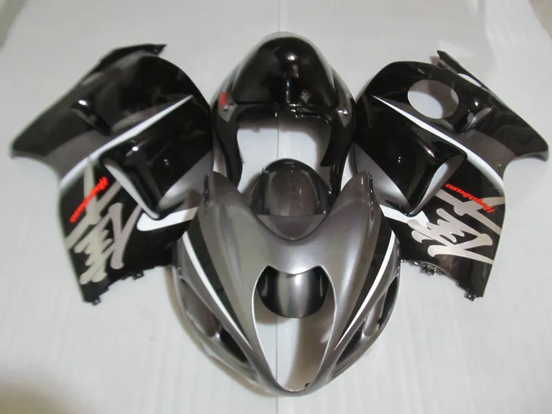 Eftermarknad Body Part Fairing Kit för Suzuki GSXR1300 96 97 98 99 00 01-07 Silver Black Fairings Set GSXR1300 1996-2007 OT11