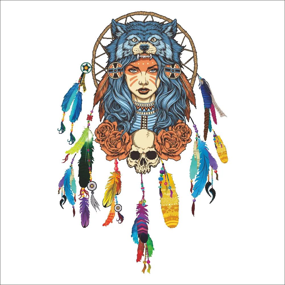 Indian Wolf Headdress Colorful Feather Wall Stickers Home Decor Wallpaper Poster Art1148711