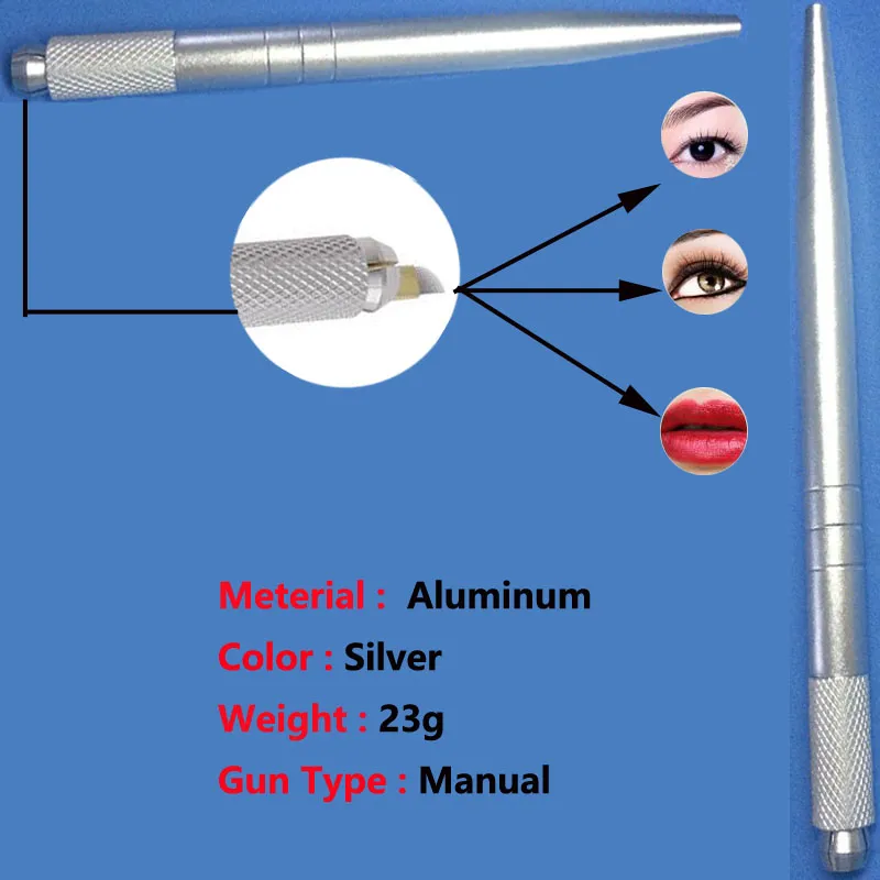 Partihandel Högkvalitativ Aluminium Alloy Silver 3D Broderi Permanent Makeup Eyebrow Pen Professionell Manuell Tatuering Pen