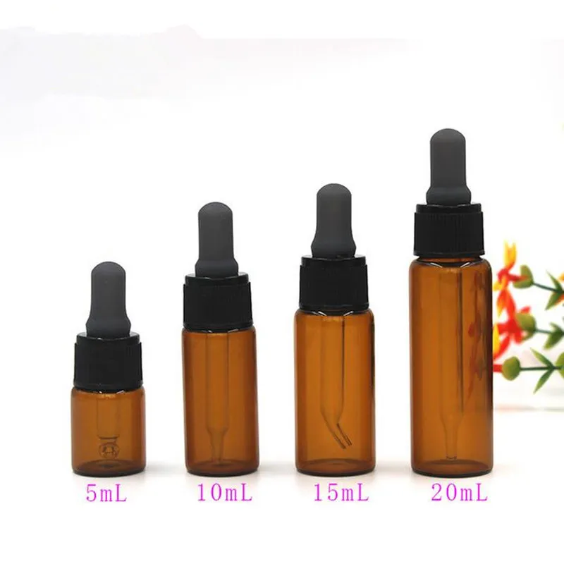 5ml 10ml 15ml Amber Glass Dropper Flaskburkar Flaskor med pipett för kosmetisk parfym Essential Oljeflaskor F20171281