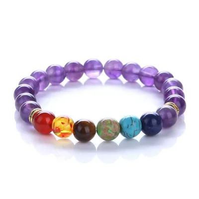 Buddha Mens Womens 7 Chakra Mixed Stone Healing Chakra기도 Mala Bracelet Lava Rock Diy Beads 보석 밸런싱 브레이슬릿