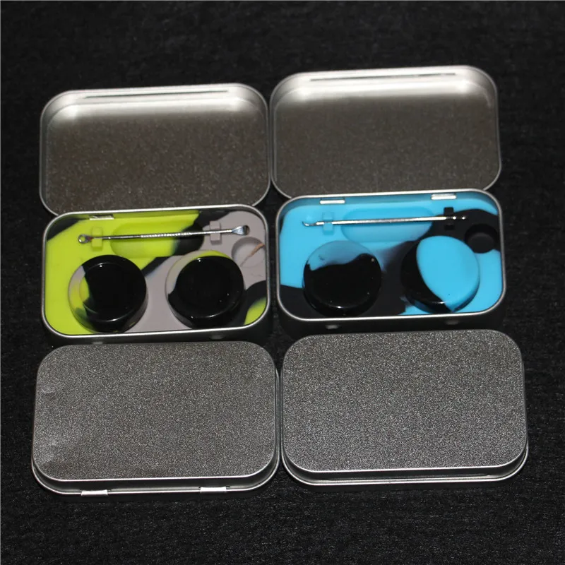 Reusable Silicone Kit Set With 5ml*2 dab Silicone Containers wax Titanium Dabber Tool For Wax Dabs jars Stainless in small tin box