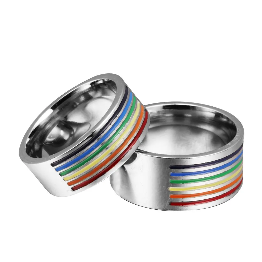 새로운 스테인레스 스틸 게이 반지 레인보우 컬러 동성애 자부심 남성 여성을위한 고품질 티타늄 스틸 반지 대량 패션 쥬얼리