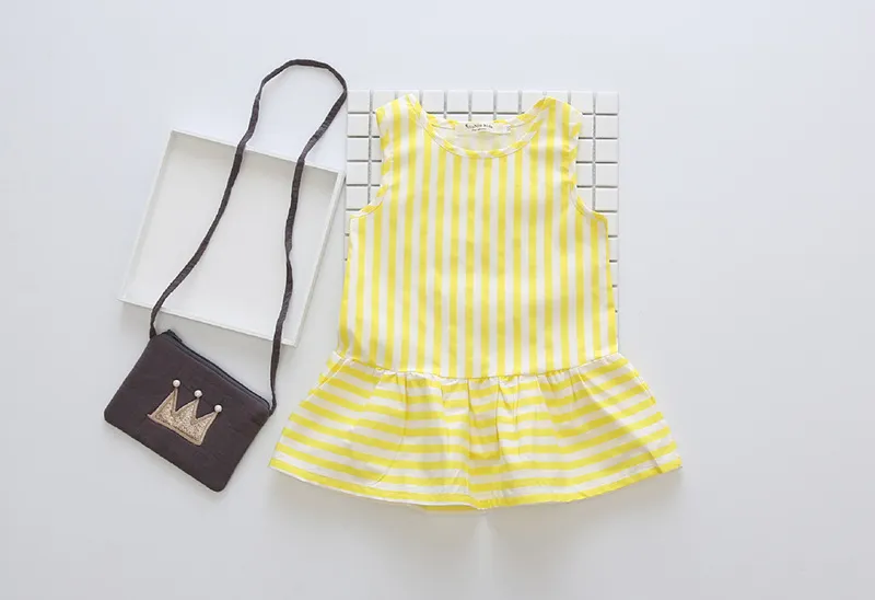 Mode filles bébé vêtements enfant en bas âge fille robes été sans manches jaune rayé bébé robe coton filles vêtements