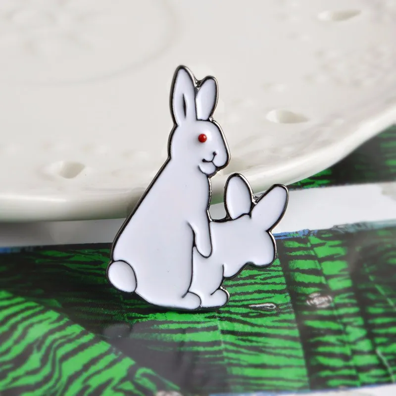 Cute Animal White Rabbits Enamel Brooch Pins Hat Shirt Denim Jacket Decor Party Prom Women Men Accessories