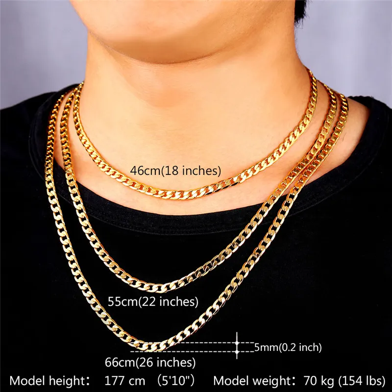 '18K' Stamp Men's High Quality Gold Plated Chunky Necklaces Chains 18K Real Gold Plated Figaro Necklace 5MM 55CM 22'' YS744