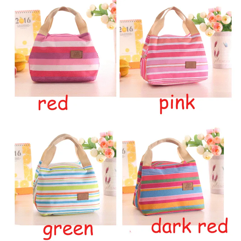 Ice Packs Thermal Insulated Portable Cool Canvas Stripe Carry Case picnic zipper lunch box 23*15*17cm