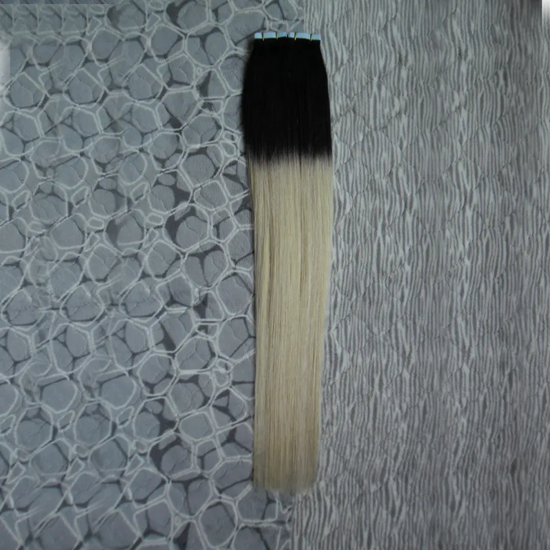 Ombre Brasilianskt hår 100g 40st rak # 1b / 613 Du kan rita färg Ombre Virgin Remy Skin Wefts Tape In Hair Extensions Human Hair