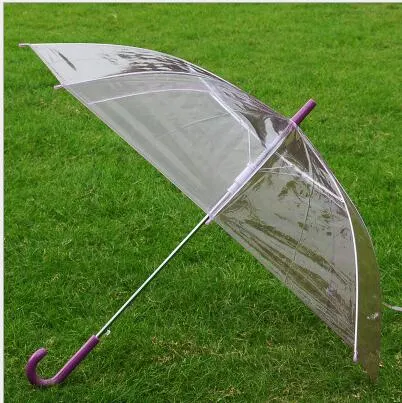 100ピース透明明確なEVC傘の長いハンドル雨の雨の傘を通してカラフルな傘の耐熱の結婚式の写真