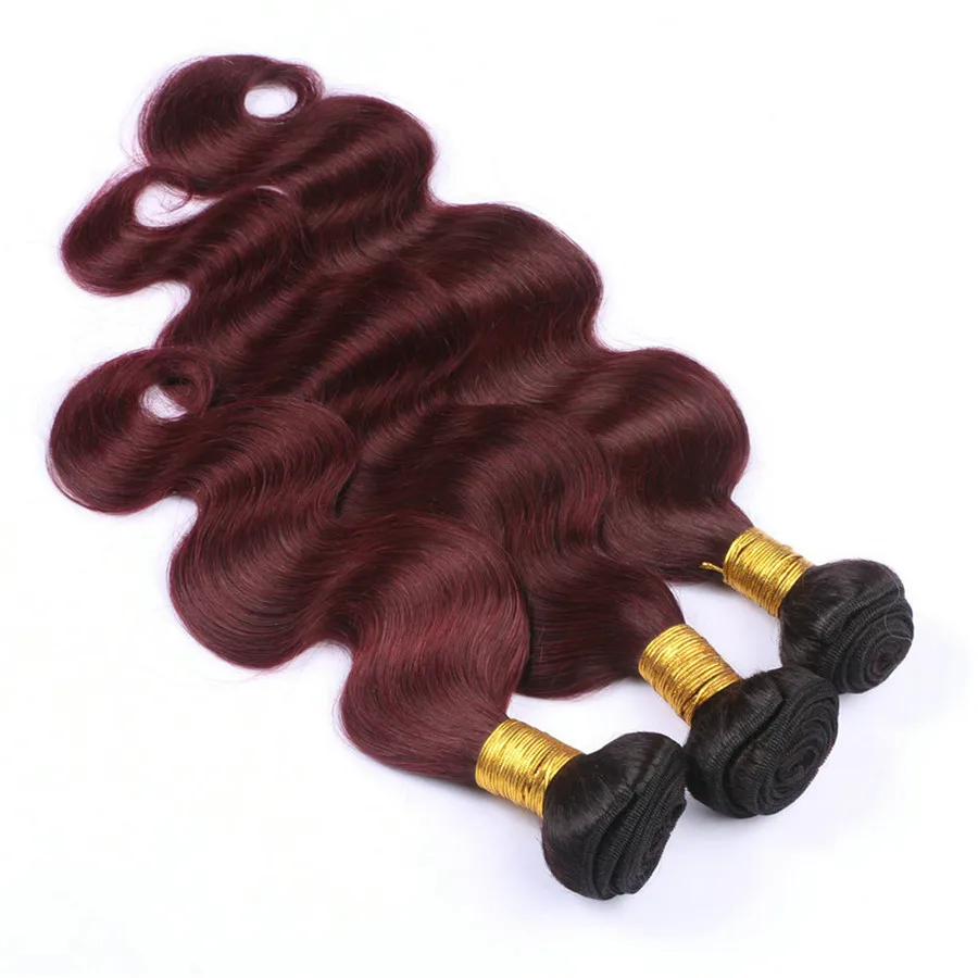 Body Wave Ombre 99j Hair Bundles With Lace Frontal Two Tone 1b 99j Burgundy Lace Frontal With Body Wave Human Hair Weave