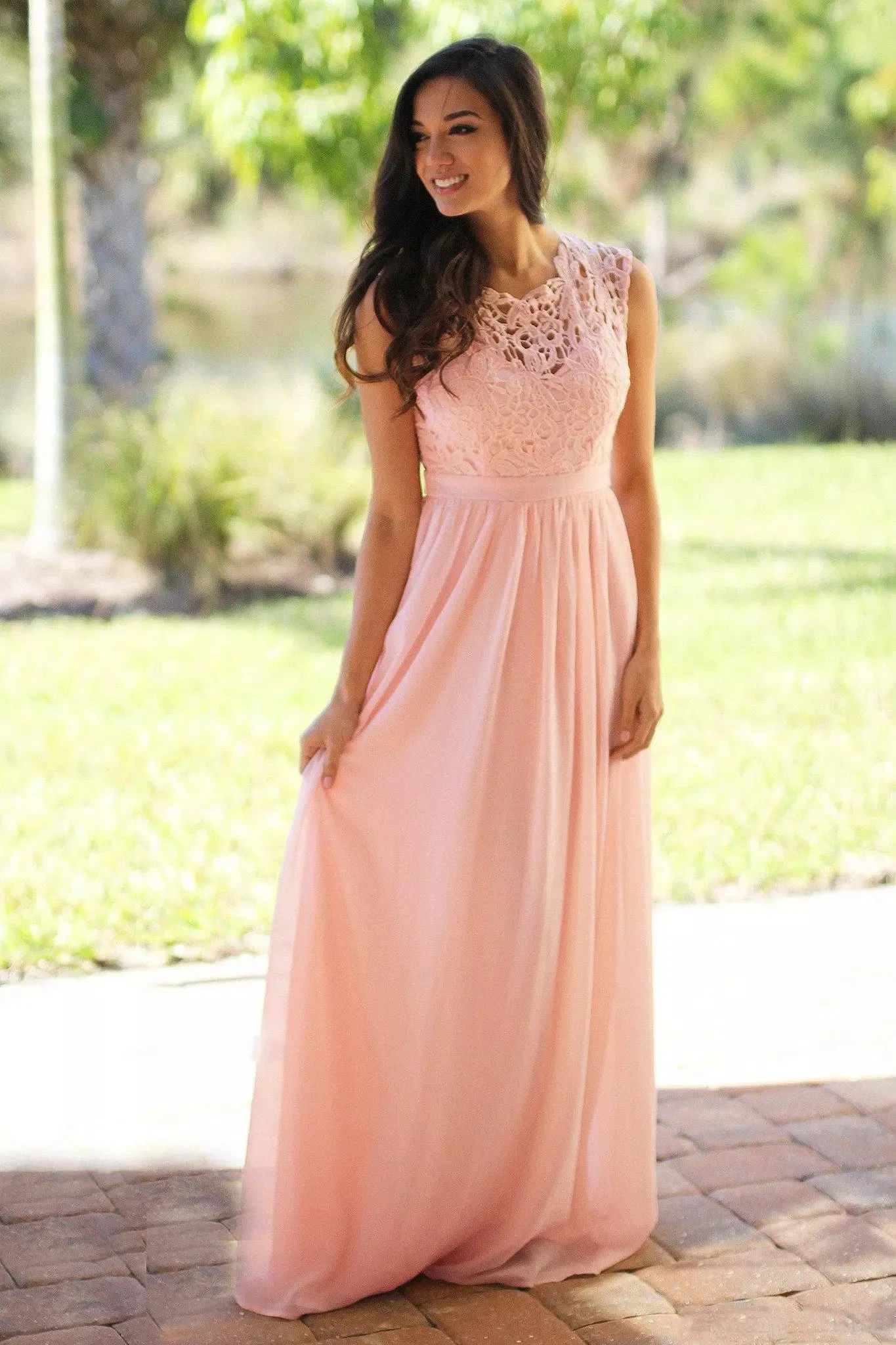 Blush Lace Long Bridesmaid Dresses 2020 Cap Sleeves Floor Length Chiffon Plus Size Maid Of Honor Gowns