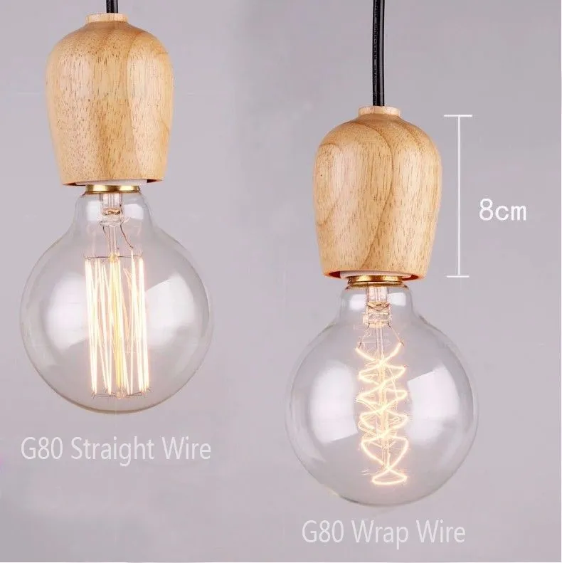 Modern Oak Wood Pendant Lights Vintage Cord Pendant Lamp Hängande ljusarmatur Black Wire Edison E27 Bulb Suspension Armatur