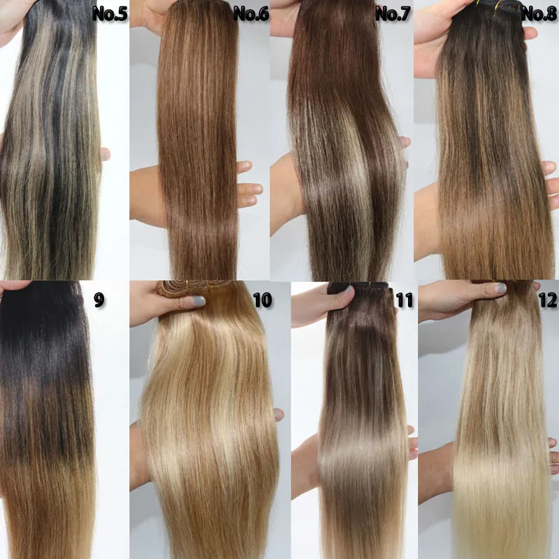 #2 6# Human Hair Extensions Balayage Highlights Dark Brown Human Hair Weave Bundles Brazilian Virgin Hair Thick End 100gram one set