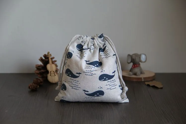 Blue Fish Linnen Drawstring Bag 9x12cm 10x15cm 13x17cm Pack van 50 Party Candy Sack Make Sieraden Gift Verpakking Pouch