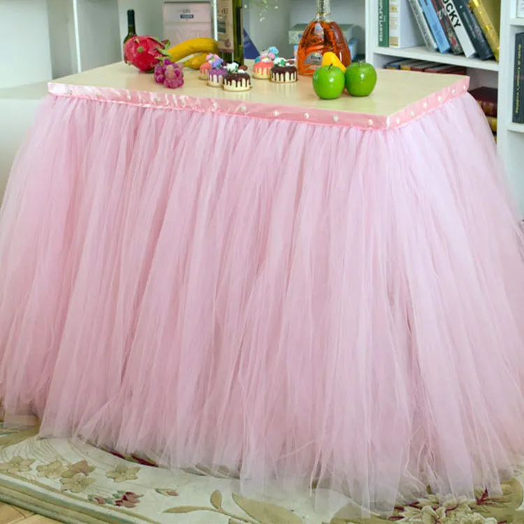 Wedding Birthday Party Table Tulle Tutu Skirt 2017 Custom Made 91.5*80cm Fashion Home Decor Table Skirt Holiday Festival Party Tablecloth