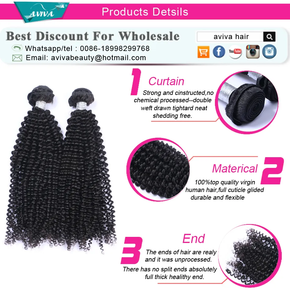 Brazylijskie kręcone dziewicze włosy Weave Pakiety nieprzetworzone brazylijskie afro Kinky Curly Remy Human Hair Extensons Natural Black1346739