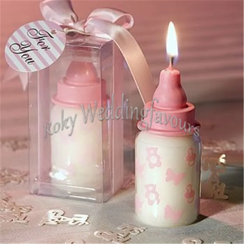 Kostenloser Versand 100PCS Baby Flasche Kerze Gefälligkeiten für Kinder Geburtstag Geschenke Kinder Tage Taufe Party Geschenke Baby Dusche