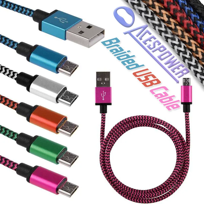 USB Type C Cables Nylon Braided V8 Micro Data Line Sync Charger Cable Cord Weave Rope For Smartphone Samsung
