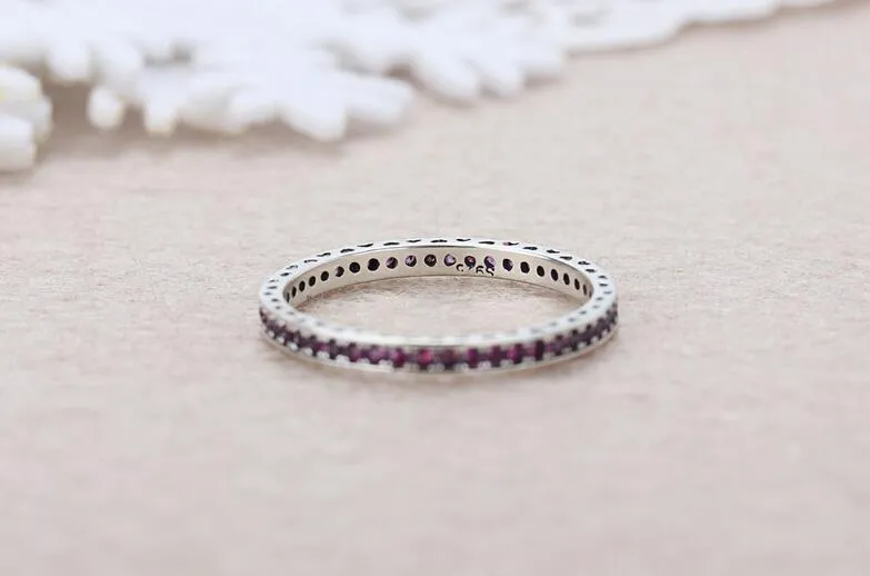 Wholesale Luxury Jewelry 925 Sterling Silver Single row drilling Ruby CZ Diamond Gemstones Wedding Women Engagement Band Ring Gift Size5-11