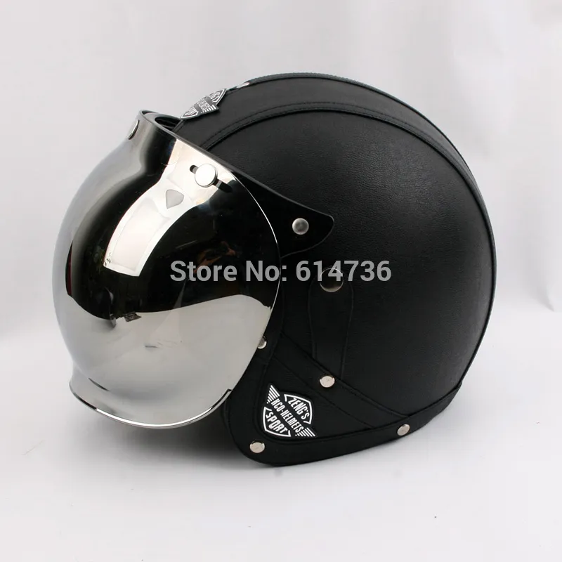 Продать Men Vintage Leather Motorcle Helme Open Face Retro Pilot Cruiser Helmets Motocicleta Jet Moto Cascos Capacete Dot6840499