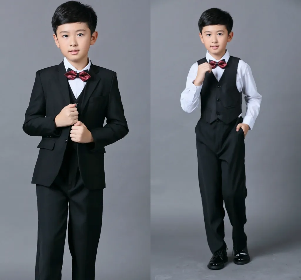 Economize muito em Crianças De Roupas De Casamento Meninos Cheap Boys Suits  For Weddings Black Boy Suit Five Piece Suit Formal Party Bow Tie Pants