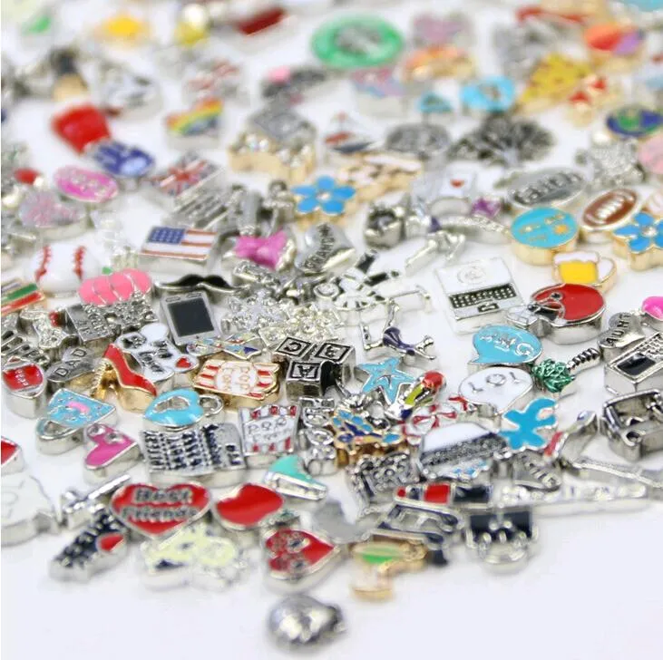 Hot grossist / flytande locket charms bulk mix många stilar multi design smycken inredning för zink legering lockets hänge