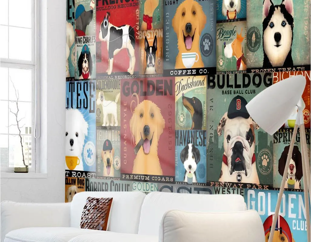 3d carta da parati foto personalizzata murale Cartoon divertente cane illustrazioni soggiorno pittura 3d murales carta da parati pareti 3 d