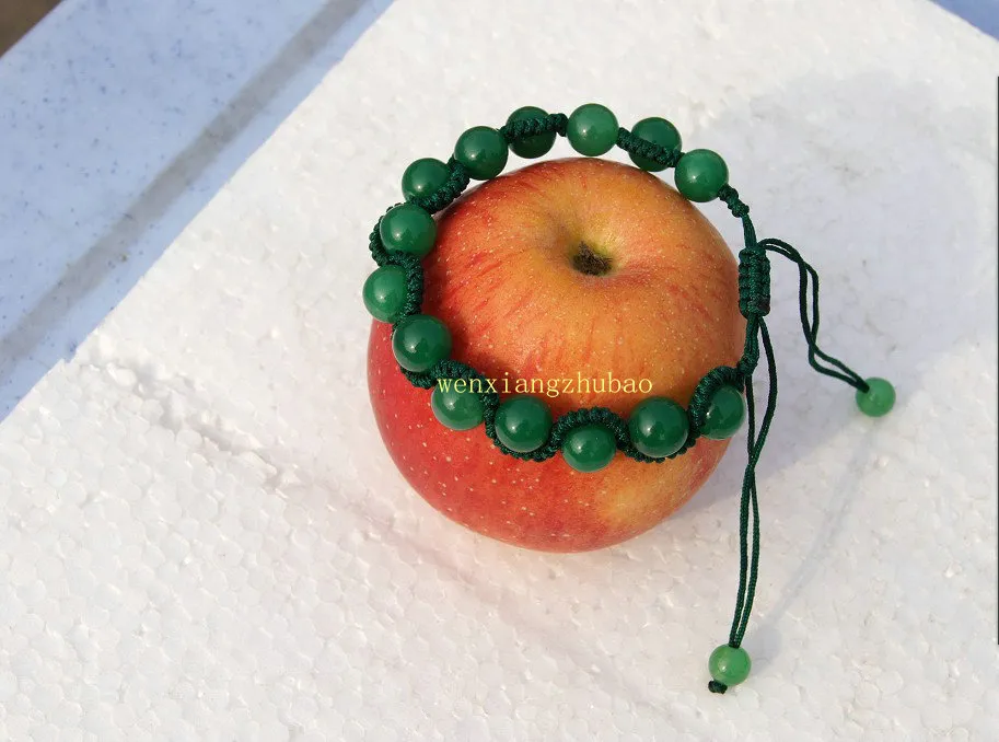 Cuentas redondas de jade verde de pulsera con dije de serpiente de mano pura