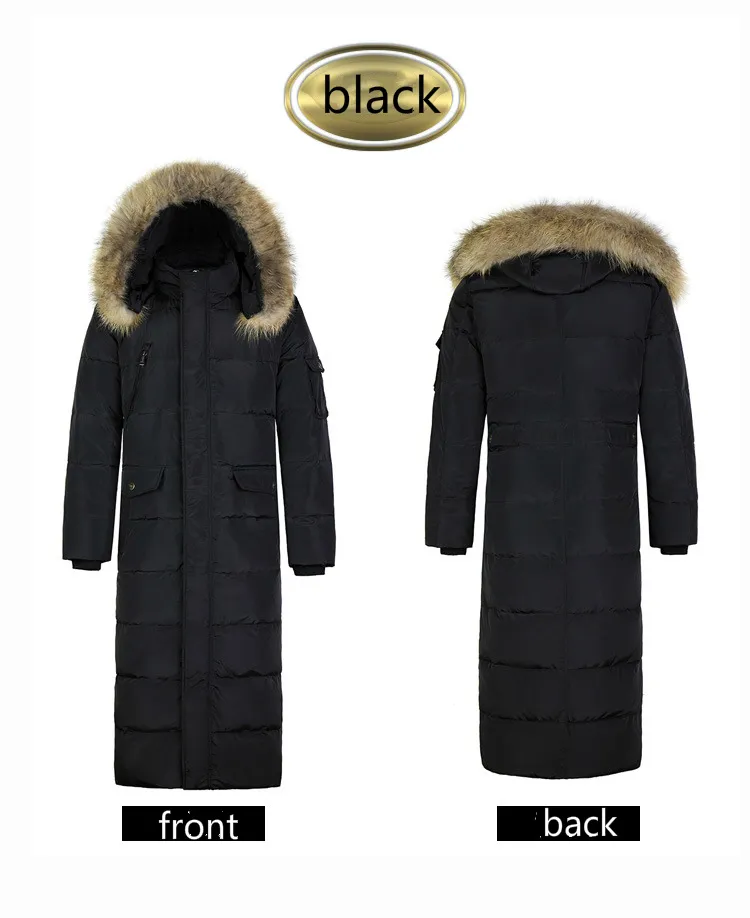 Mens Long Coat Winter Jacket Duck Down Parkas 너구리 모피 Collarthickening 따뜻한 오버 코트 야외 outwear 브랜드 의류 큰 크기