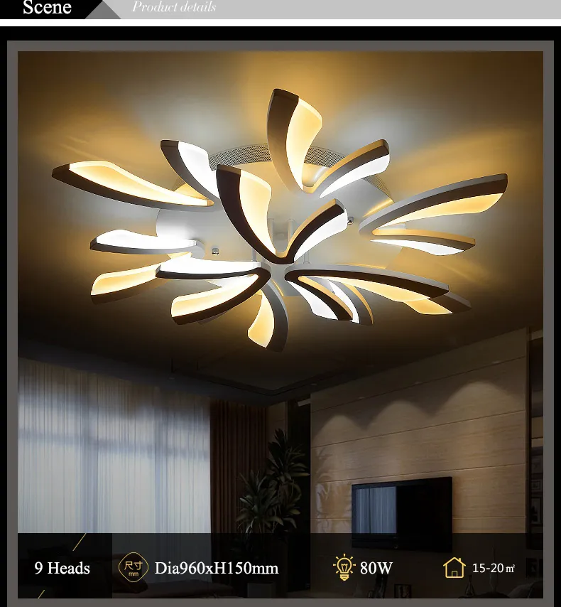 Modern Minimalist Led Ceiling Lights V Shape Acrylic Chandelier Lighting for Living Room Bedroom Dimmable with Remote Control