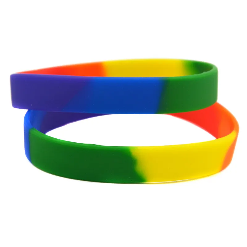 Gay Pride Silicone Rubber Bracelet Trendy Decoration Rainbow Colors Segmented Adult Size for Promotion Gift