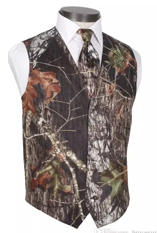 2017 Camo Hombres Chaleco Camuflaje Traje para hombre Chaleco Slim Novio Chalecos Realtree Camo Prendas de abrigo Primavera Otoño Verano Chaleco de boda Hombres Chaleco + Corbata