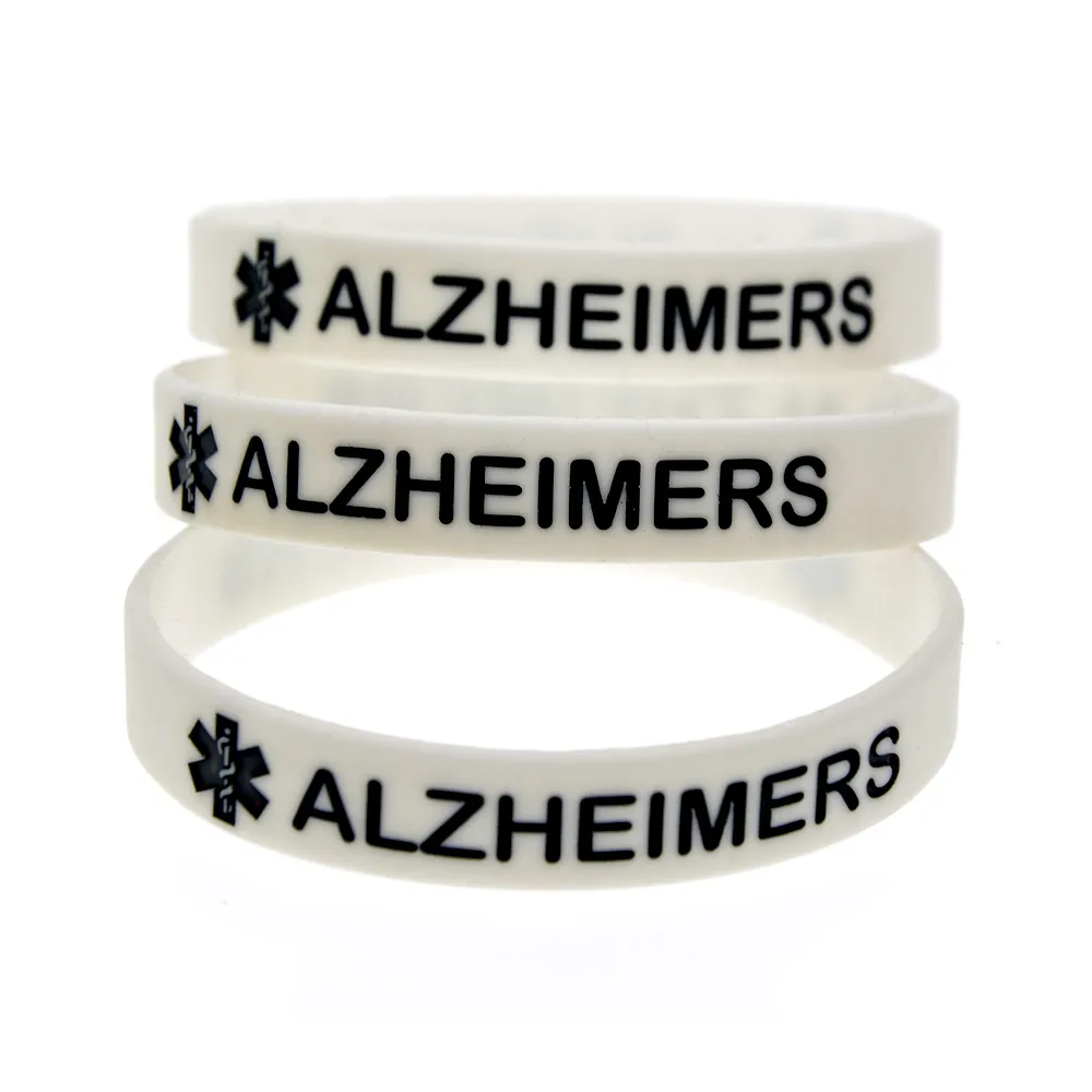 ALZHEIMERS Silicone Rubber Bracelet Ink Filled Logo Adult Size Suitable for the Elderly