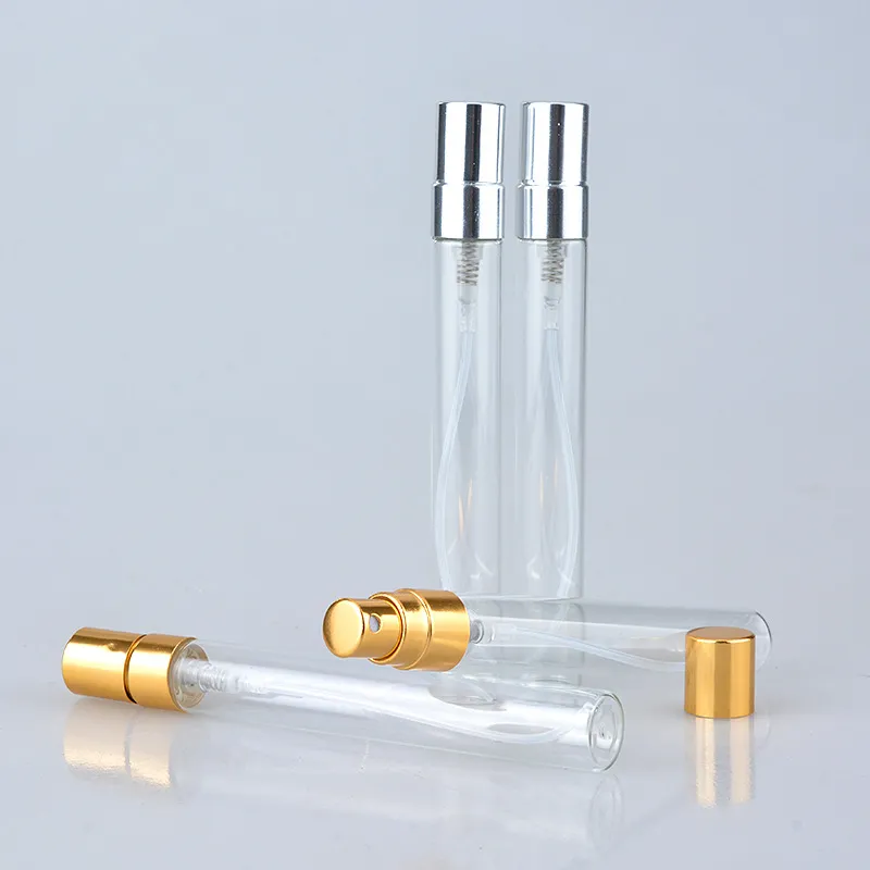 Parfum-flessen 5 ml 10 ml transparant glazen spray fles lege duidelijke hervulbare parfum verstuiver met goud zilver cap draagbare monster flesjes B706