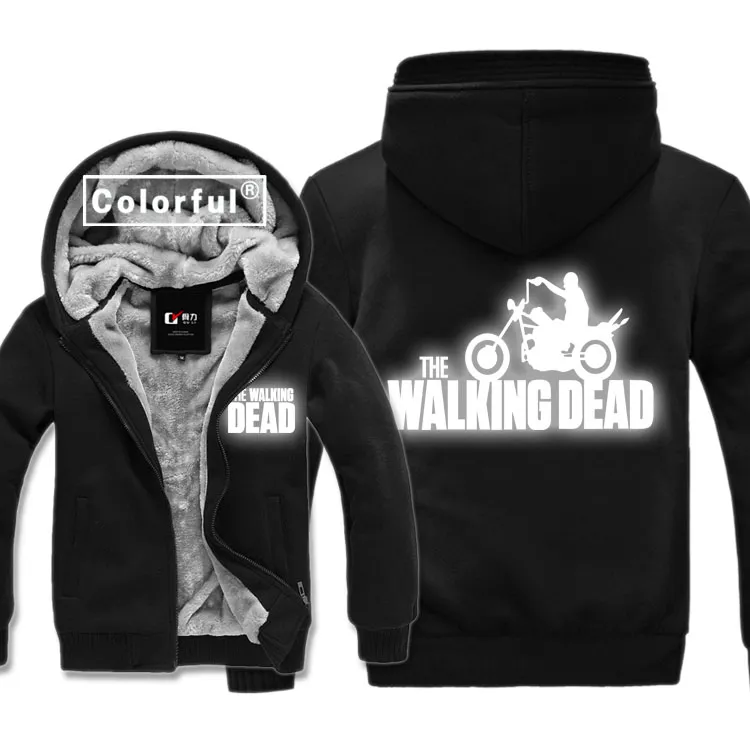 Reflektierende Kostüme The Walking Dead Dicke Hoodies Erwachsene Samt Baseball Schwarz Sweatshirts männer Winter Jacke Mantel Mit Hüte