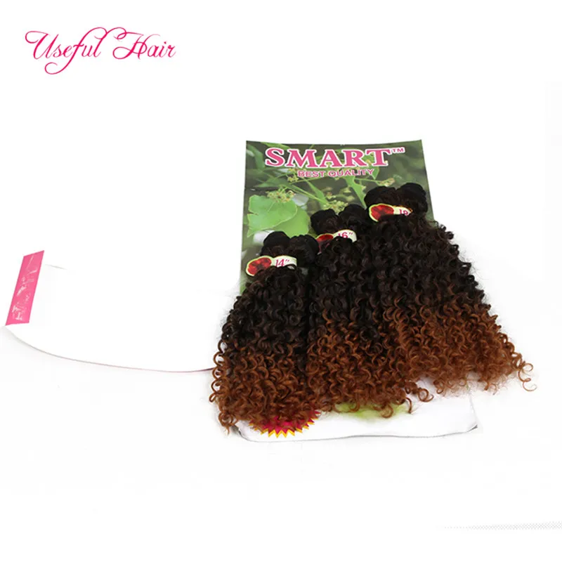 Kinky Curly 6 stks / partij Synthetische inslag Haar Ombre Brown, Purple Bourgondië Kleur Weave Bundels Synthetisch Vlechten Haar, Haak Hair Extensions