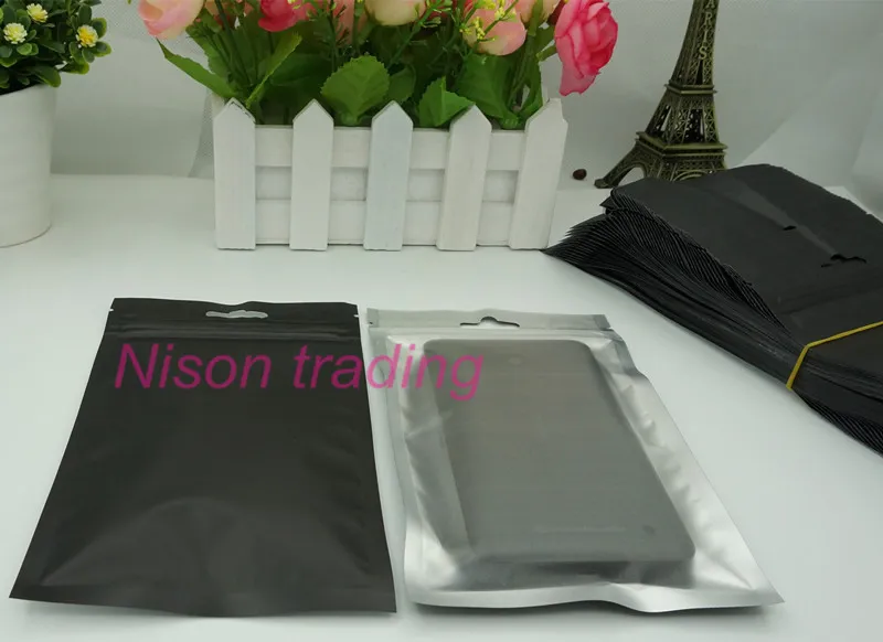 8.5x13cm front transparent black aluminium foil ziplock bag. pack mouse/battery plastic pouch with hanging hole