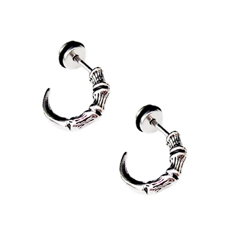 Wysokiej jakości tytanowe kolczyki stalowe Punk Gothic Eagle Claw Stud Kolczyk Vintage Horn Cone Ear Stud Ciało Piercing Biżuteria Hurtownie