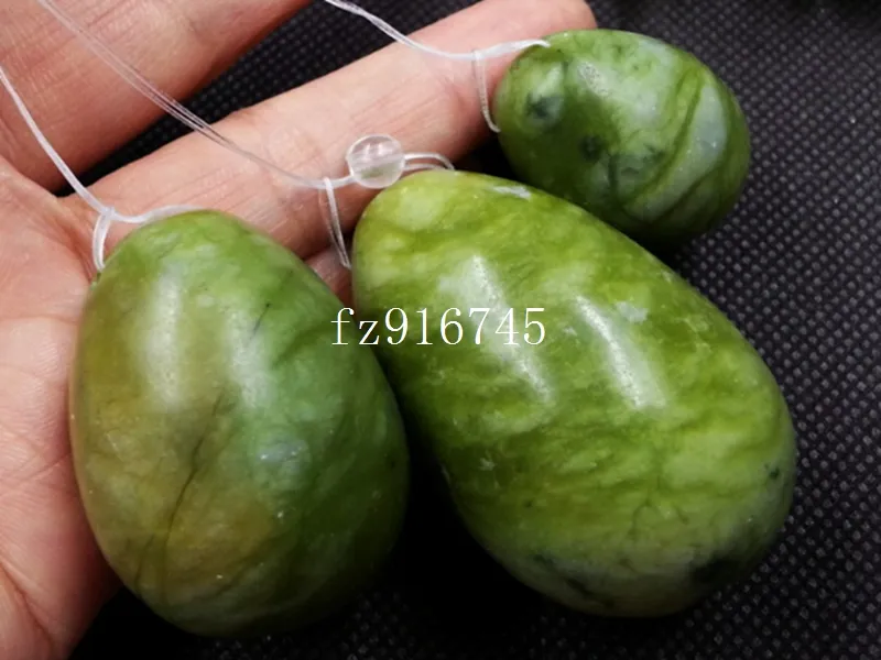 3pcs/set Natural green stone drilled jade eggs Stone egg For kegel exercise