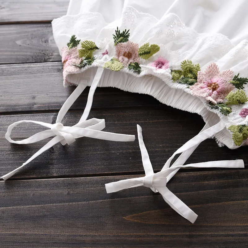 봄 여름 여자 아기 Sun-Top 꽃 자수 면화 탑 블라우스 Kids Florals 흰색 Tshirt Children Blouses Clothing