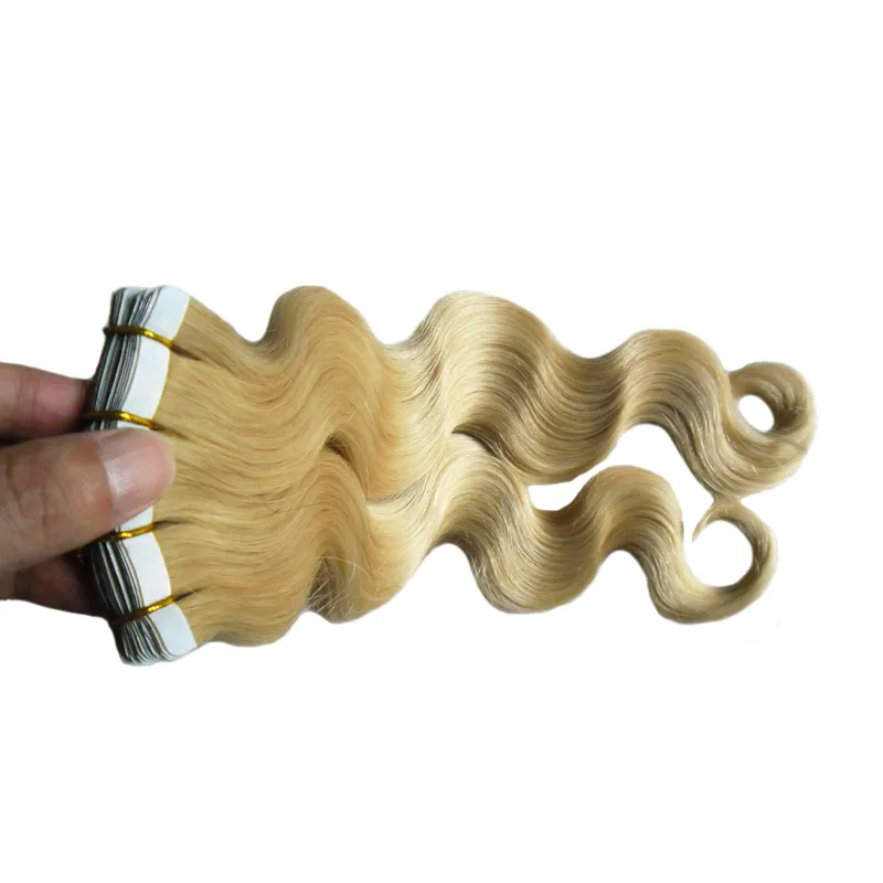 Extensions de cheveux brésiliens blonds adhésifs 100g Extensions de cheveux de trame de peau de vague de corps bande dans les extensions de cheveux humains 40 pièces