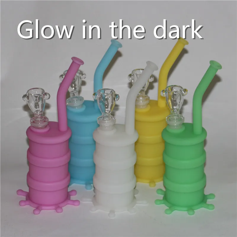 mini glow in dark silicone water pipe hookah glass bongs silicone oil rigs five colors for choice free dhl