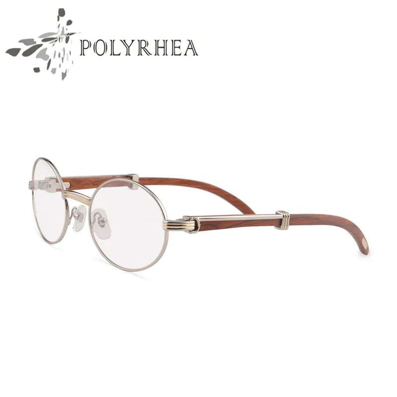 Montures de lunettes en bois pour femmes, monture métallique originale, à la mode, œil rond en bois, avec boîte et étuis217r