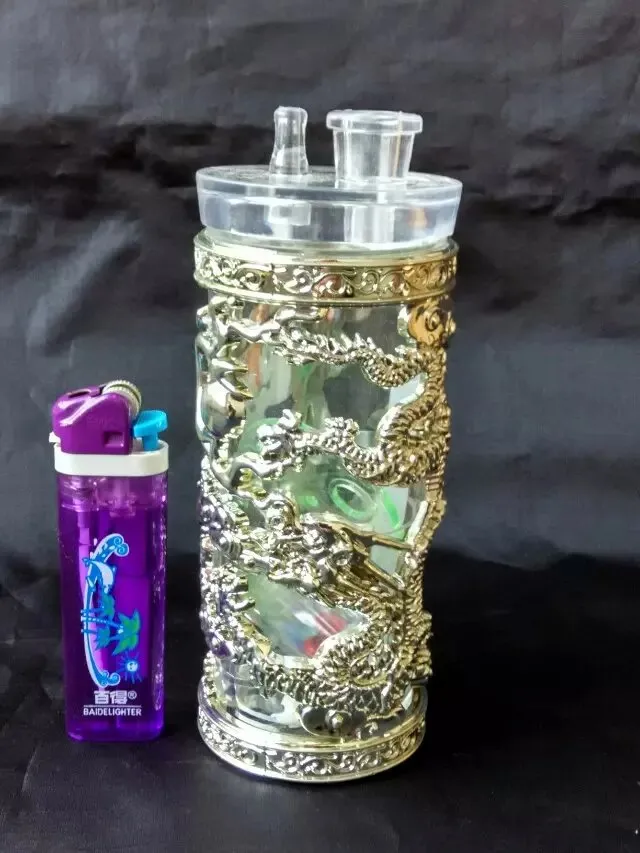 Acrylique à l'extérieur du dragon peint des tuyaux en or accessoires de bongs en verre, conduites d'eau bongs en verre hooakahs deux fonctions pour les plates-formes pétrolières en verre Bo
