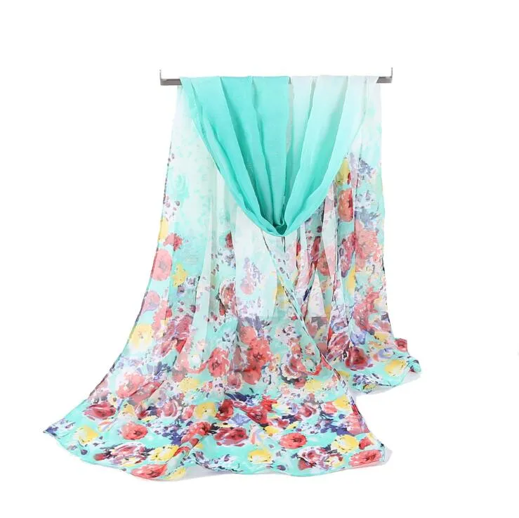 Factory Chef Mode Design Butterfly Floral Printing Chiffon Scarves Kvinnor Vår och Höst Lång Silk Scarmes Ladies Wild Shawls Warm Hij