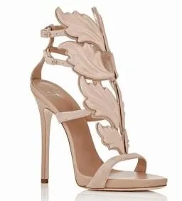 Hot Sale !Golden Metal Wings Leaf Strappy fashion Sandal Silver Gold Red Gladiator High Heels Shoes Women Metallic Winged Sandals