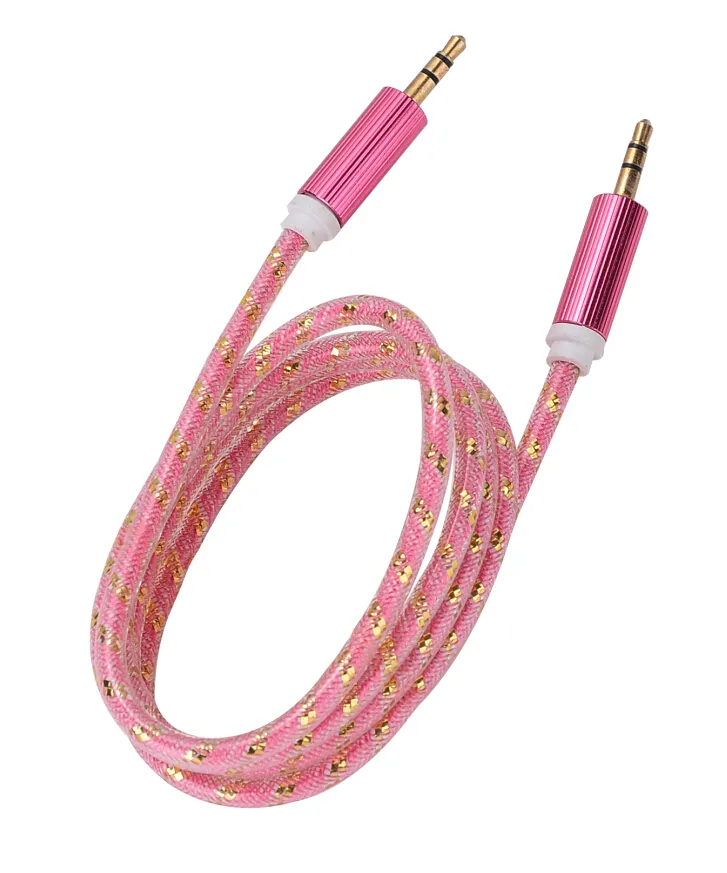 1m 3.5mm Stereo AUDIO AUX Cable Flätat vävt tyg Trähjälpsleder Jack m / m Led för iPhone 5 6 6s plus mobiltelefon 