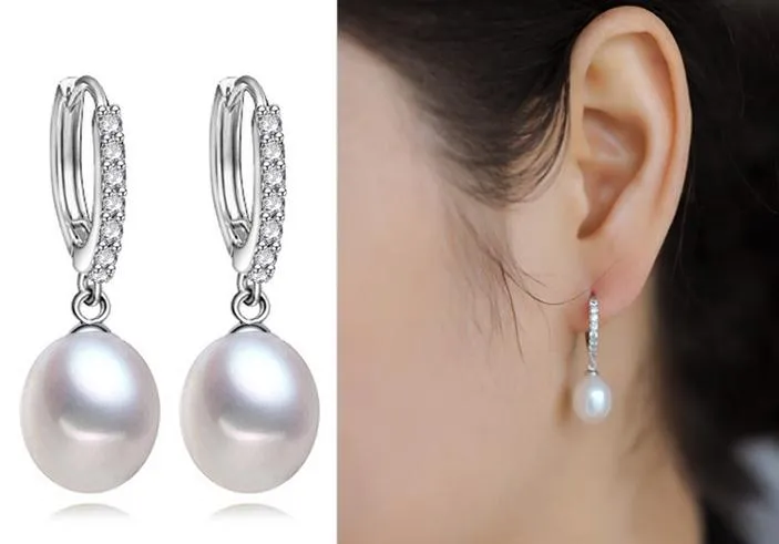 Orecchini a forma di perla d'acqua dolce naturale bianca viola rosa 8-9mm Orecchini in argento 925 per le donne